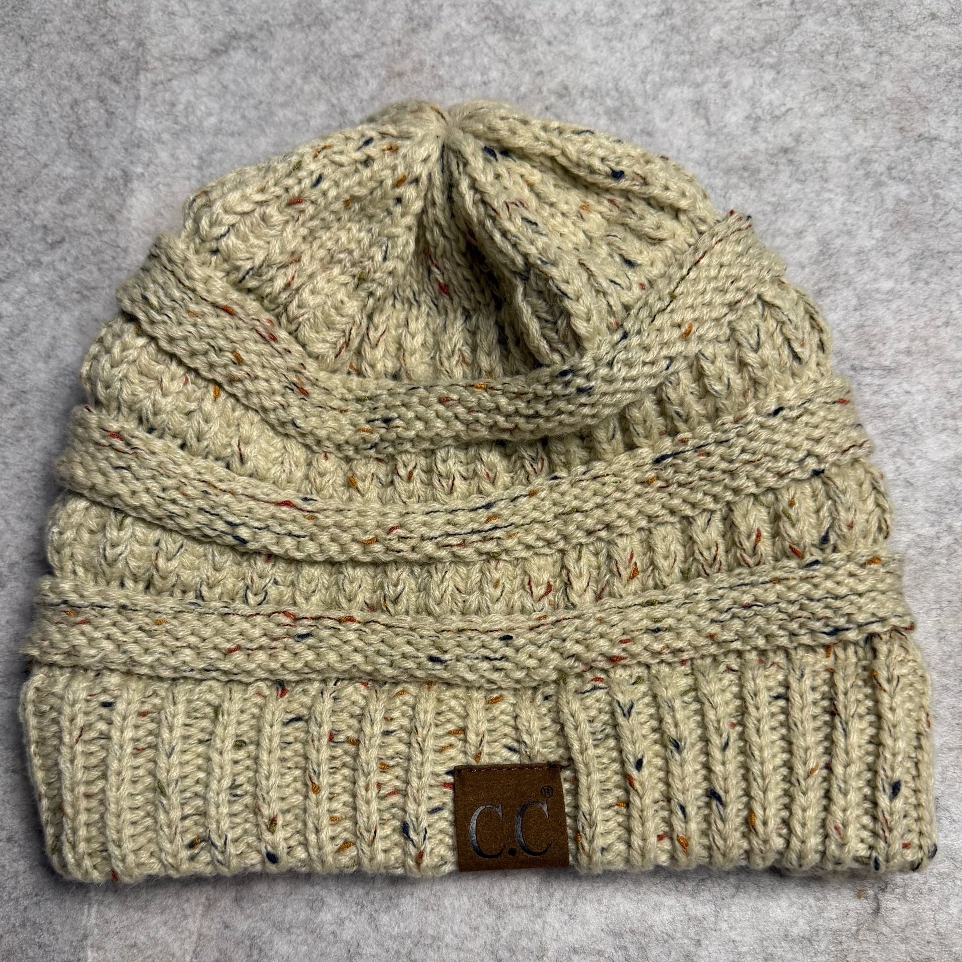 C.C. Knit Beanie Confetti Speckled Winter Hat Cream 2