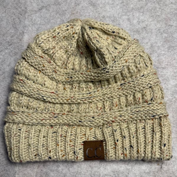 C.C. Knit Beanie Confetti Speckled Winter Hat Cream