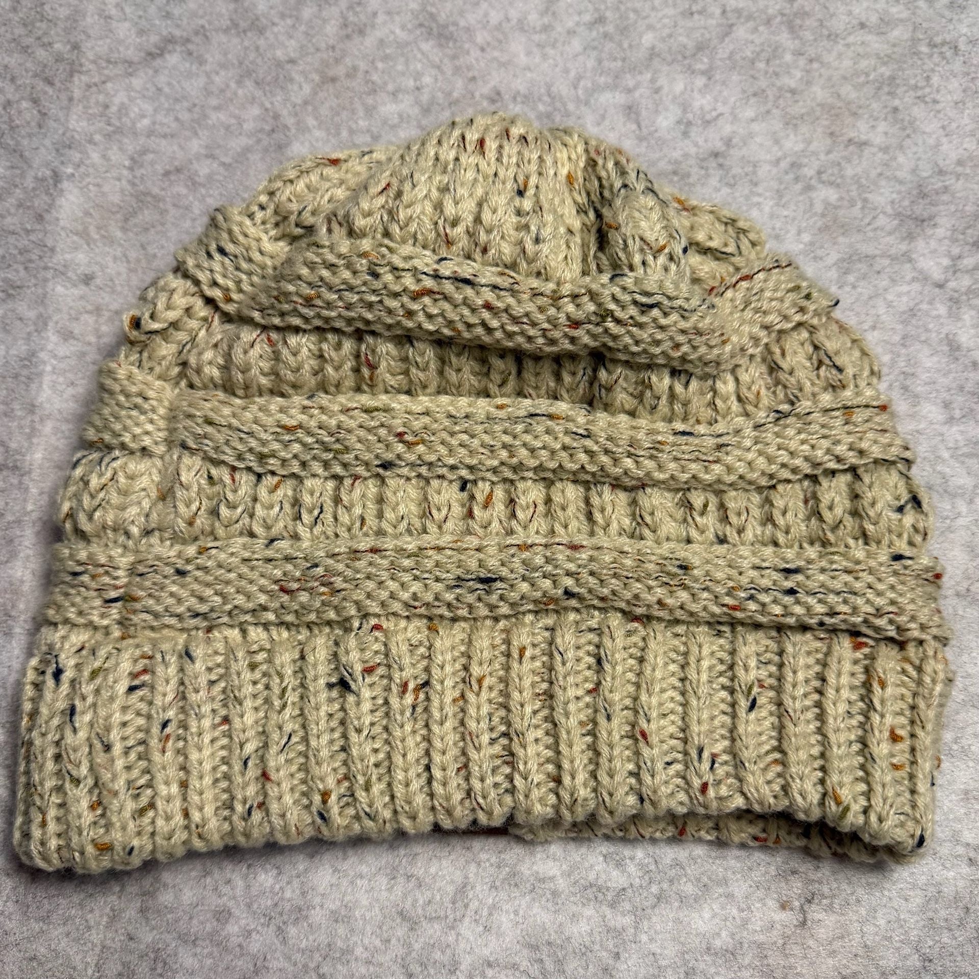 C.C. Knit Beanie Confetti Speckled Winter Hat Cream 4