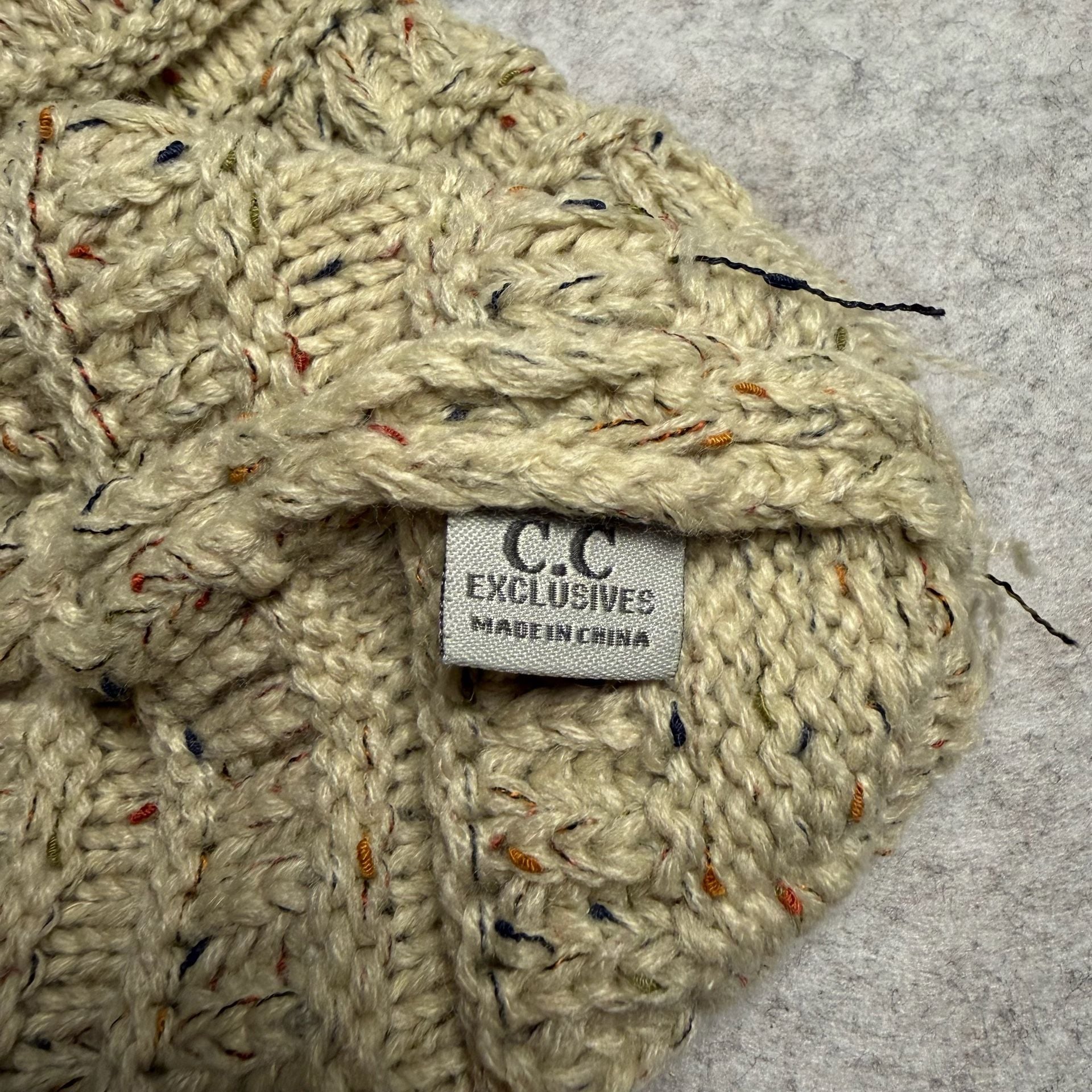 C.C. Knit Beanie Confetti Speckled Winter Hat Cream 5