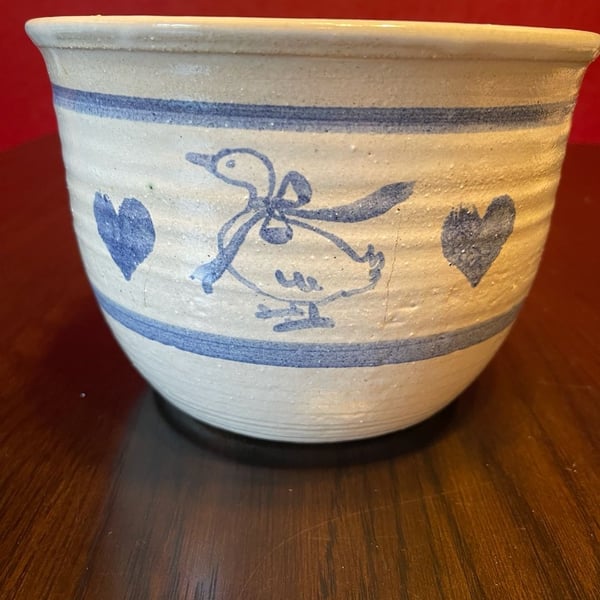 Reif Studio Art Pottery Blue Duck Crock Bowl