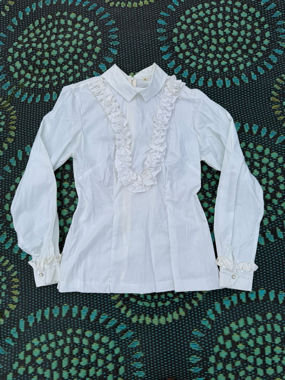 Vintage Ruffled Blouse Size 36 White Long Sleeve Shirt 2