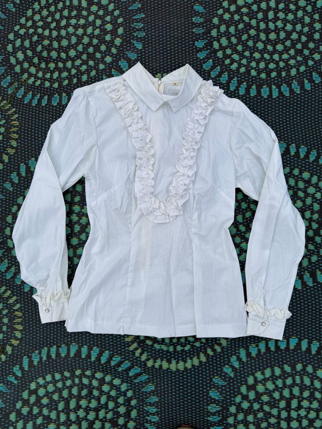 Vintage Ruffled Blouse Size 36 White Long Sleeve Shirt 3