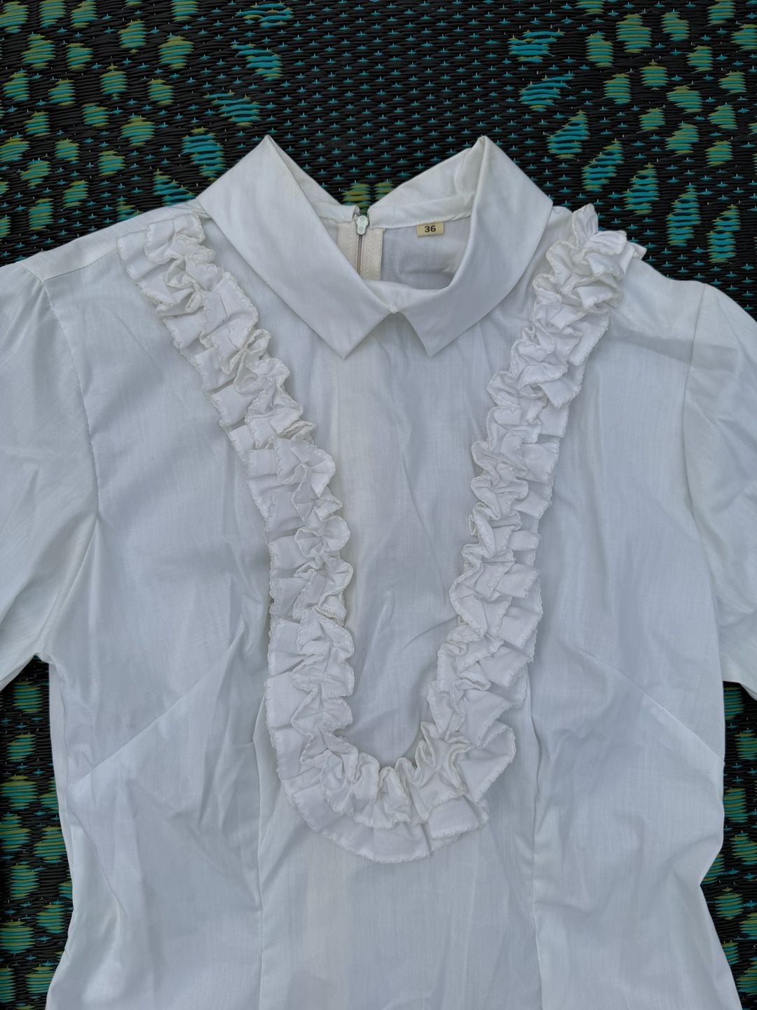 Vintage Ruffled Blouse Size 36 White Long Sleeve Shirt 4