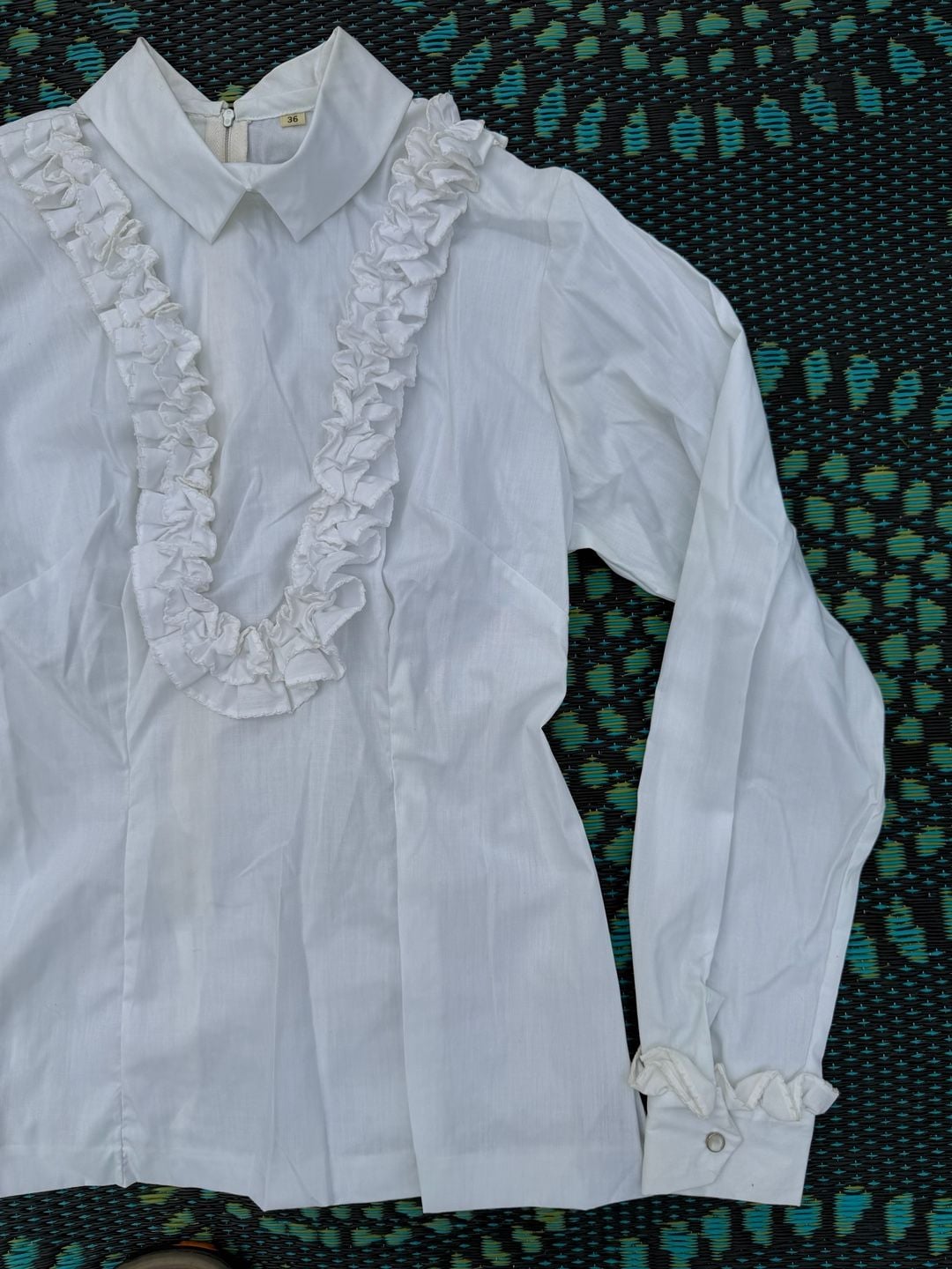 Vintage Ruffled Blouse Size 36 White Long Sleeve Shirt 5
