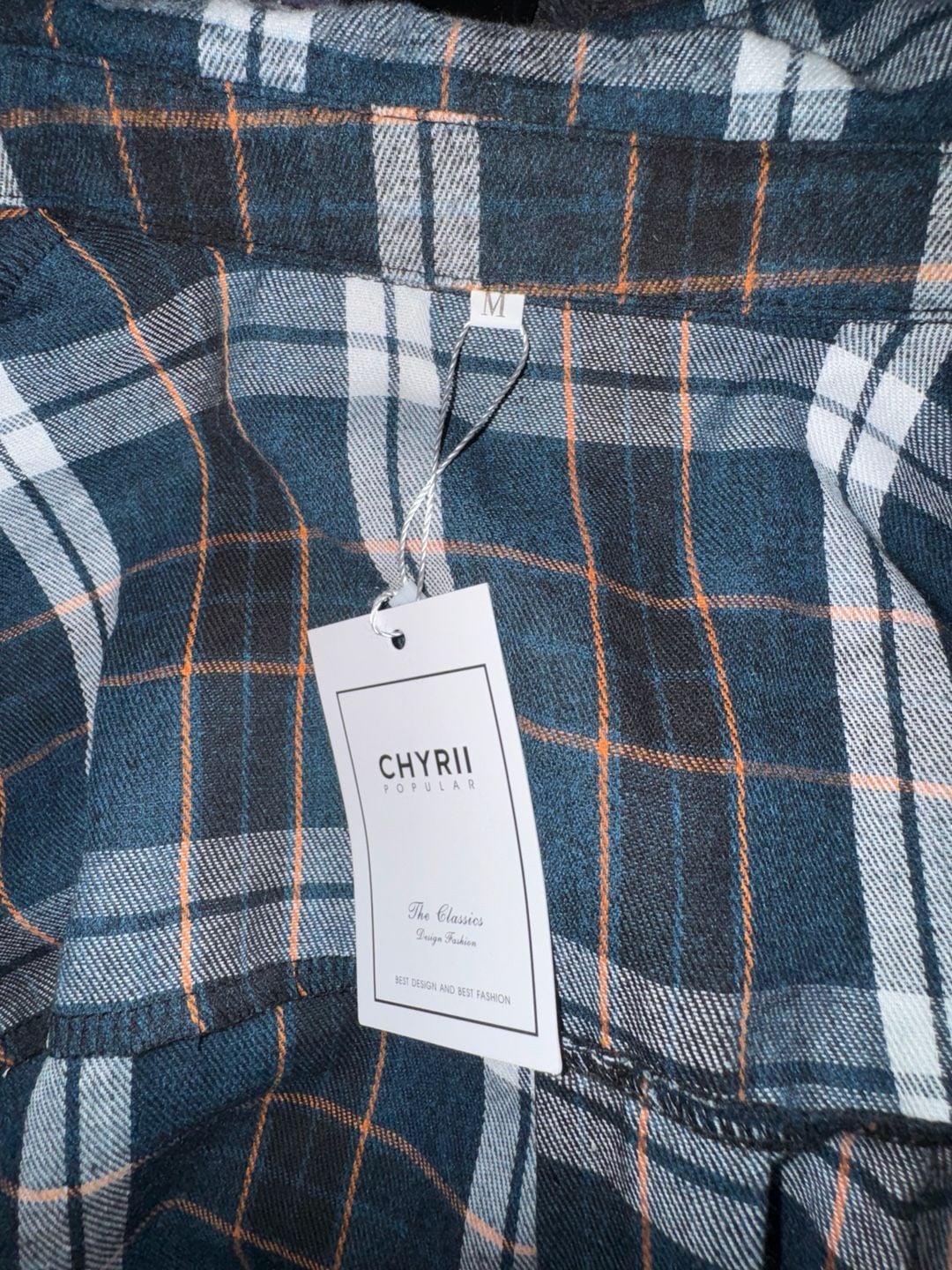 Chyrii Plaid Flannel Shirt Size M Blue White Button Down Pocket 2