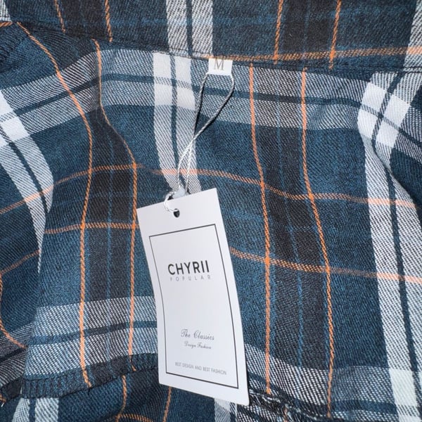 Chyrii Plaid Flannel Shirt Size M Blue White Button Down Pocket