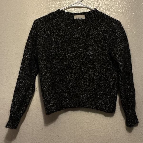 Acne Ruth Twist Sweater Size XS Black Marled Wool Mohair
