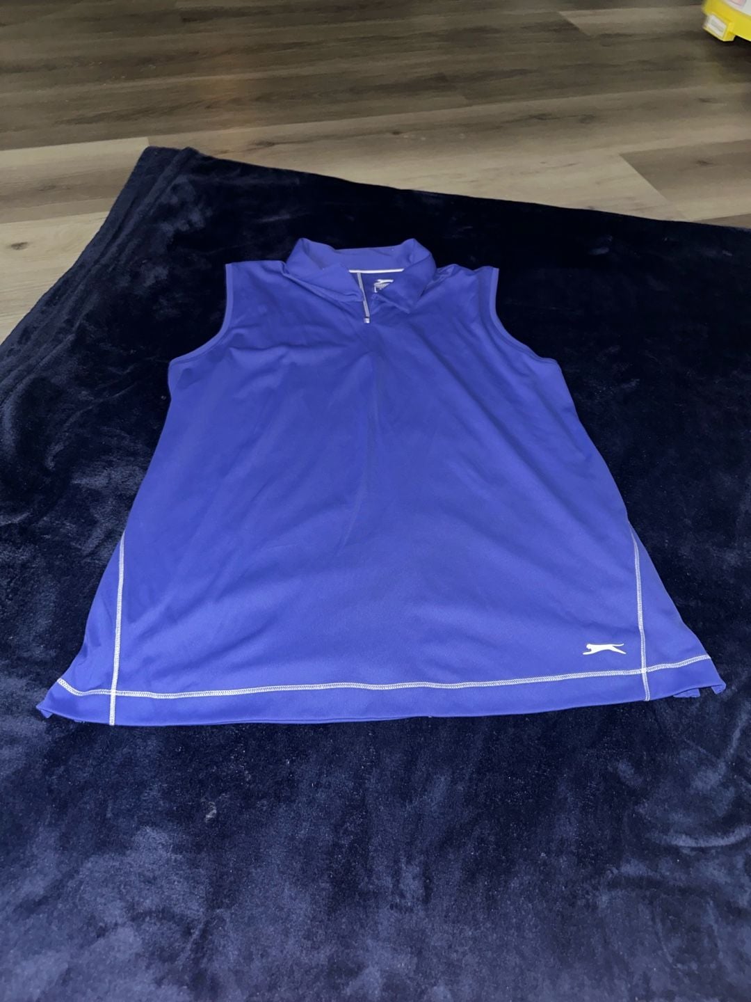 Slazenger Golf Sleeveless Zip Polo Size XL Blue 2