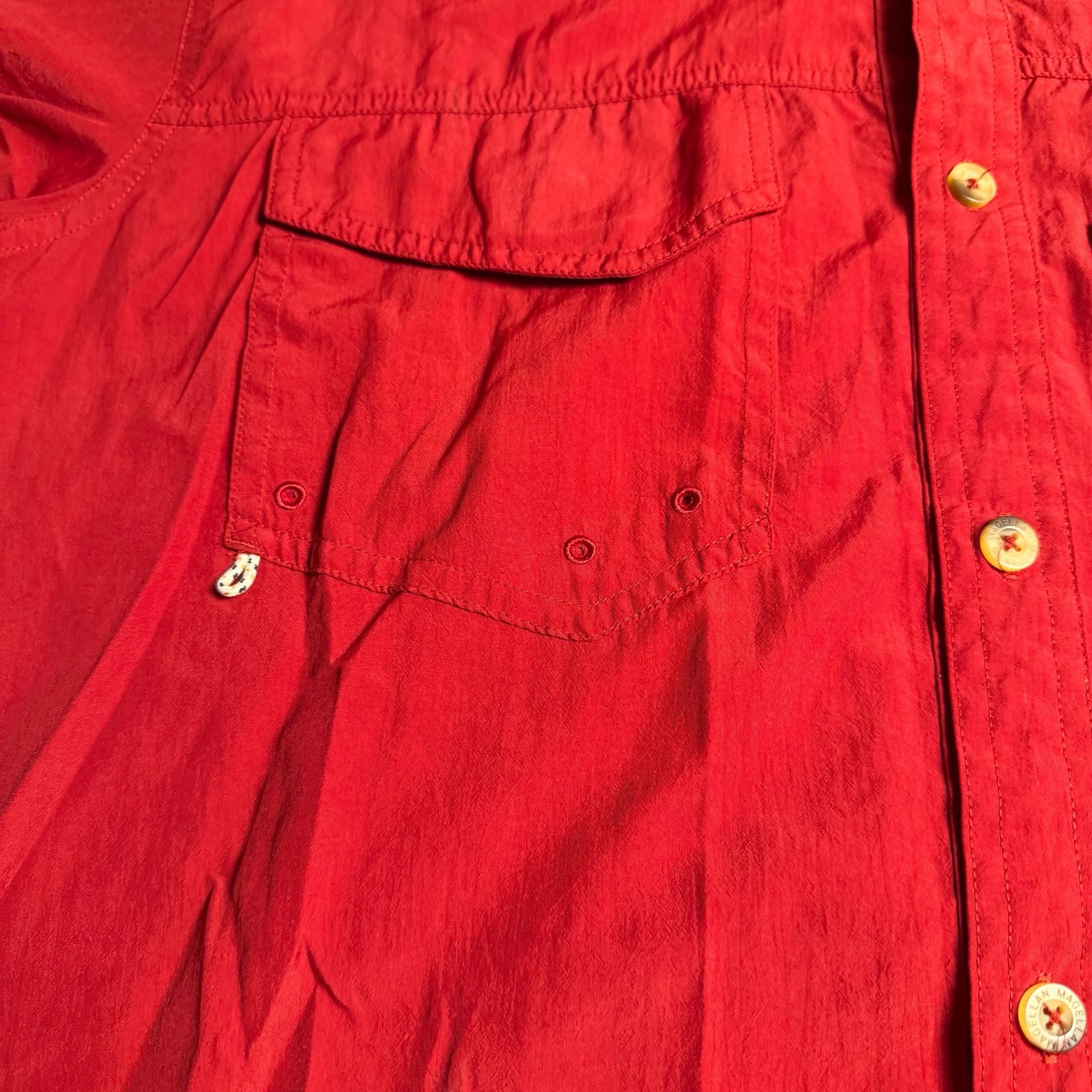 Magellan Outdoors Fish Gear Short Sleeve Button Up Shirt Size M Red Angler Fit 6