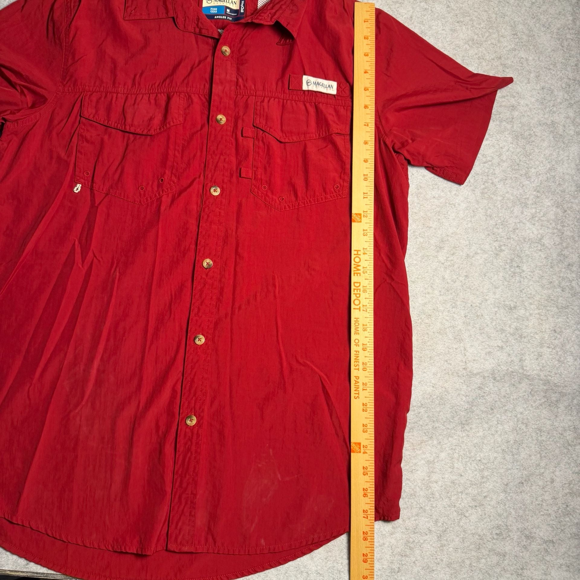 Magellan Outdoors Fish Gear Short Sleeve Button Up Shirt Size M Red Angler Fit 8