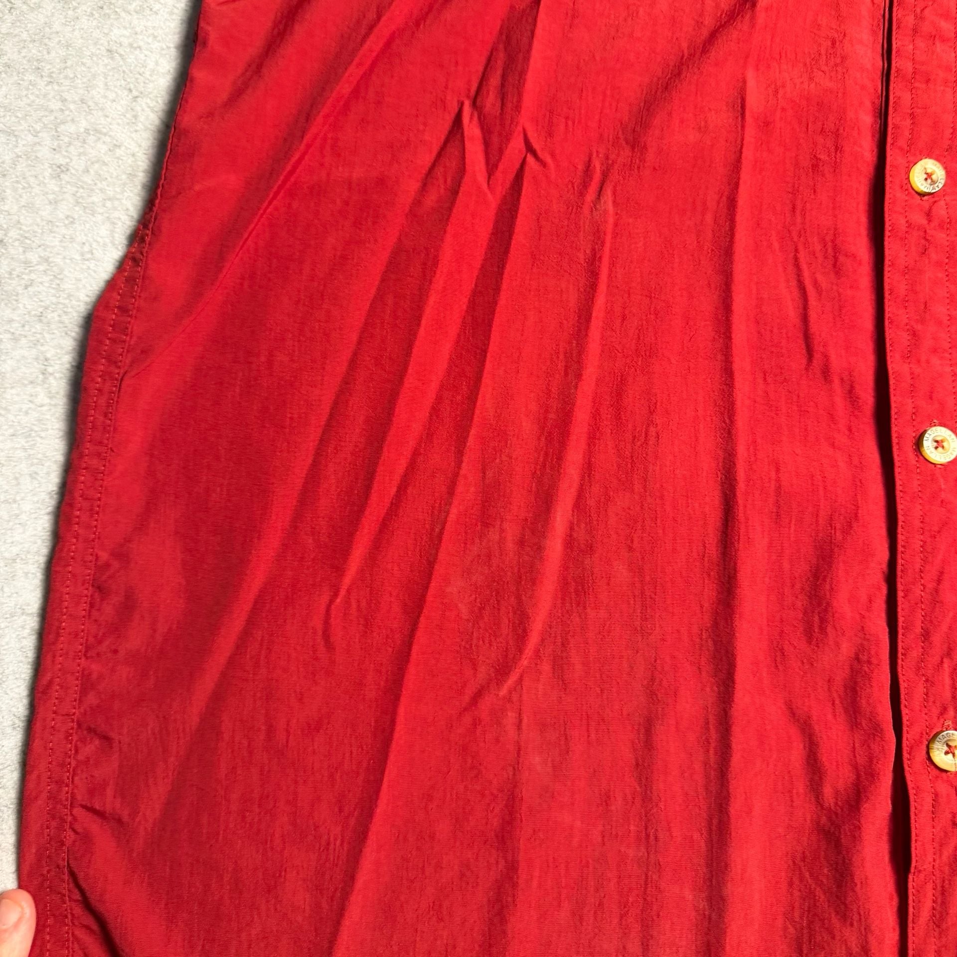 Magellan Outdoors Fish Gear Short Sleeve Button Up Shirt Size M Red Angler Fit 10