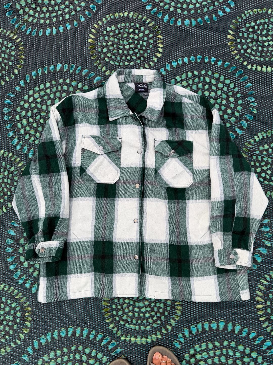 HFX Plaid Shirt Jacket Size XXL Green White Flannel Button Down 2