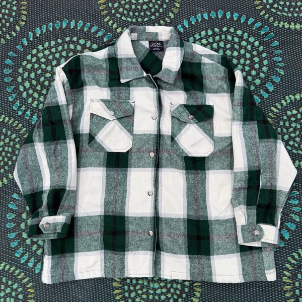 HFX Plaid Shirt Jacket Size XXL Green White Flannel Button Down