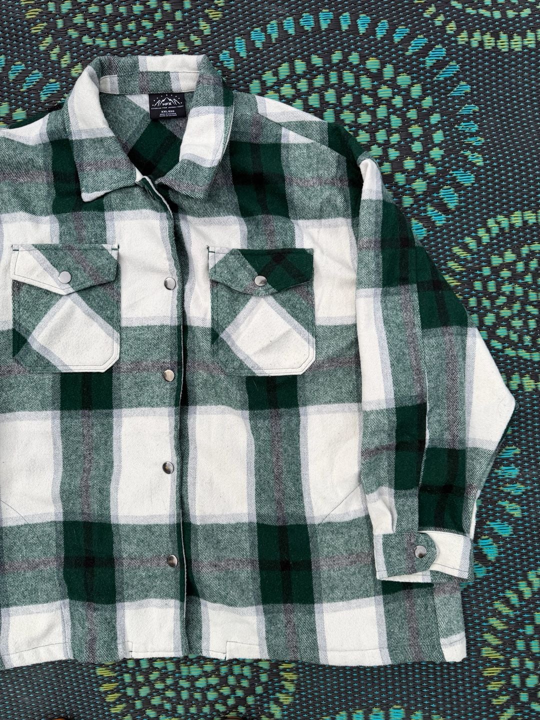 HFX Plaid Shirt Jacket Size XXL Green White Flannel Button Down 3