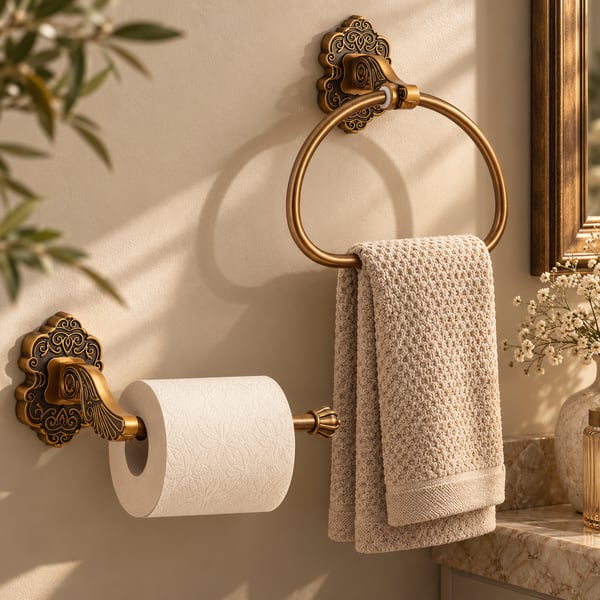 Antique gold Bathroom Hardware Set Towel Ring Toilet Paper Holder