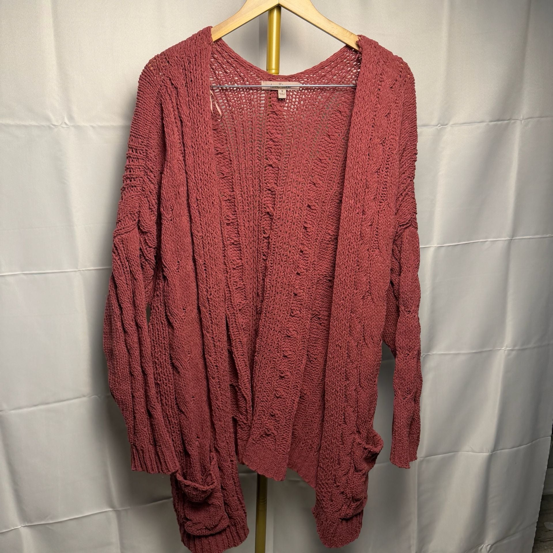 Love Tree Cable Knit Chenille Cardigan Size M Dusty Rose 2