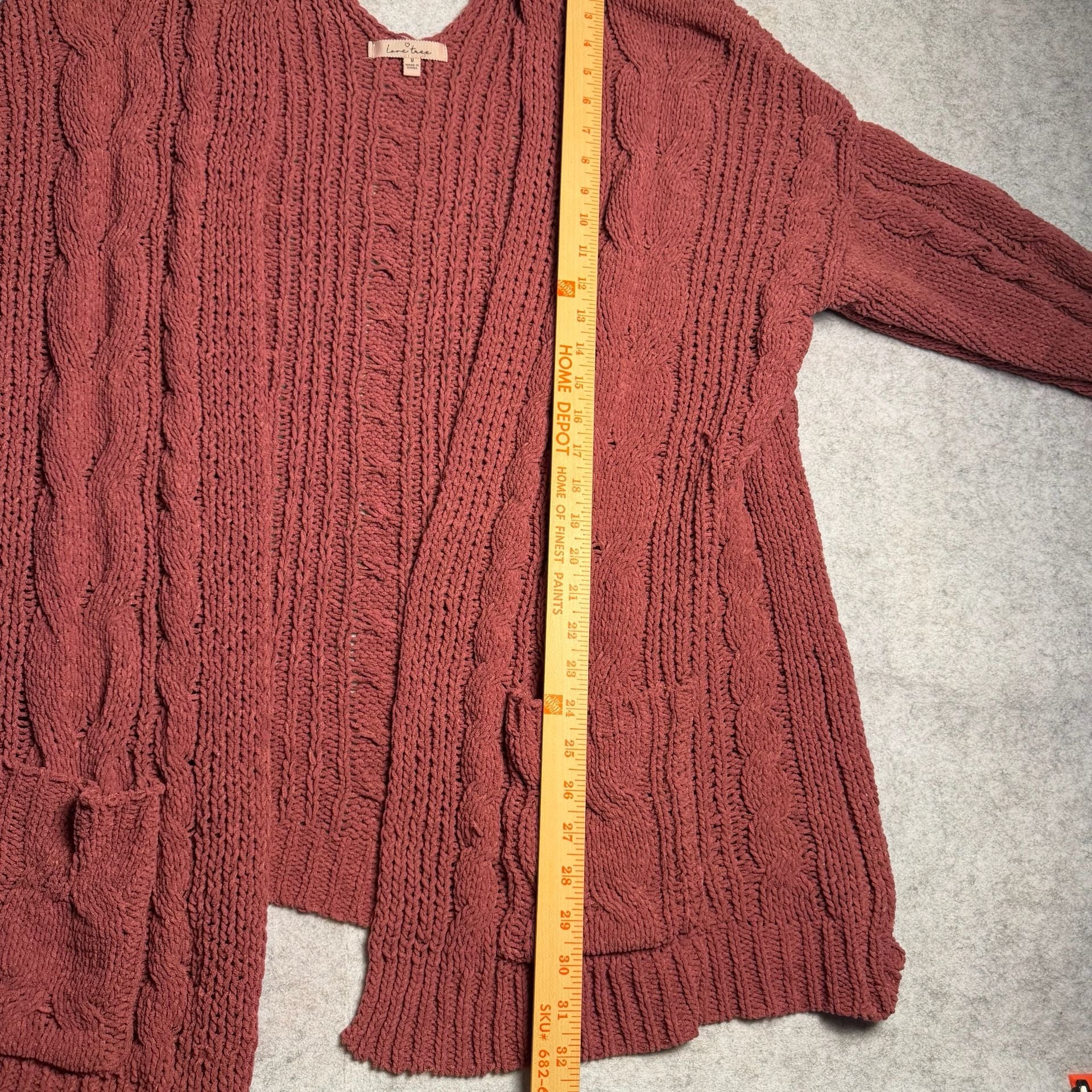 Love Tree Cable Knit Chenille Cardigan Size M Dusty Rose 5
