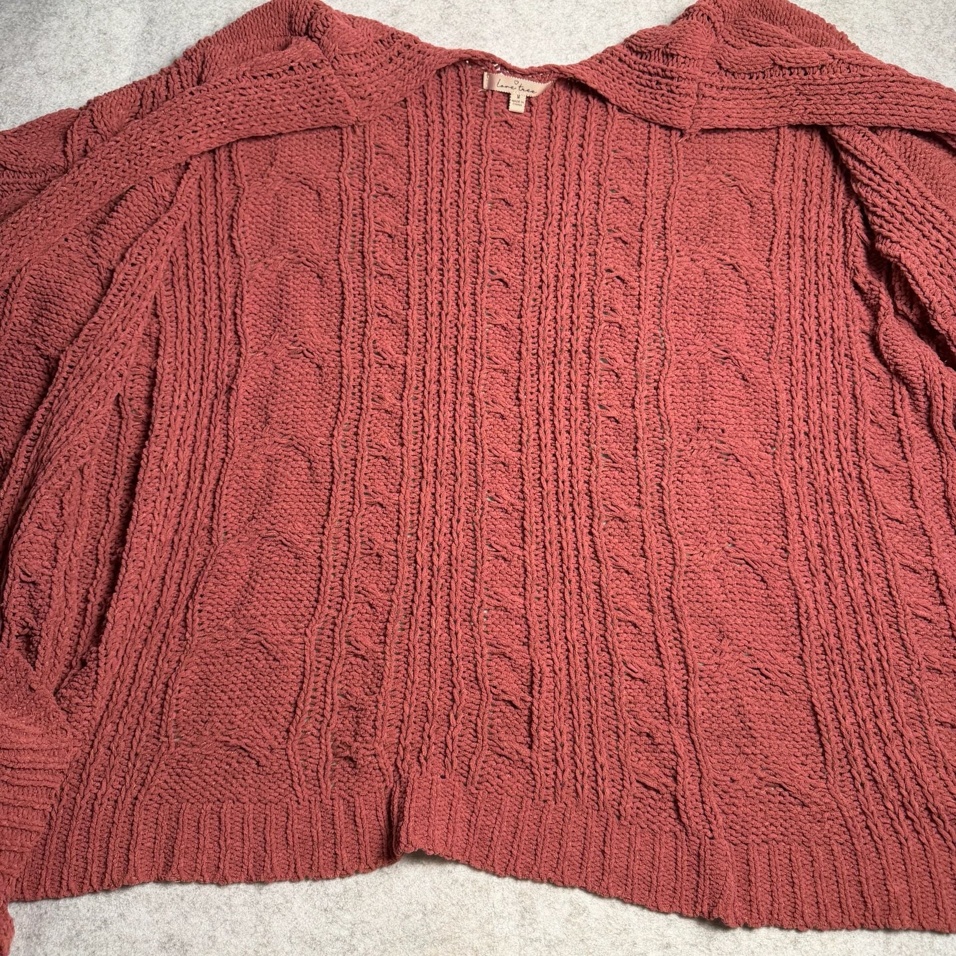 Love Tree Cable Knit Chenille Cardigan Size M Dusty Rose 6