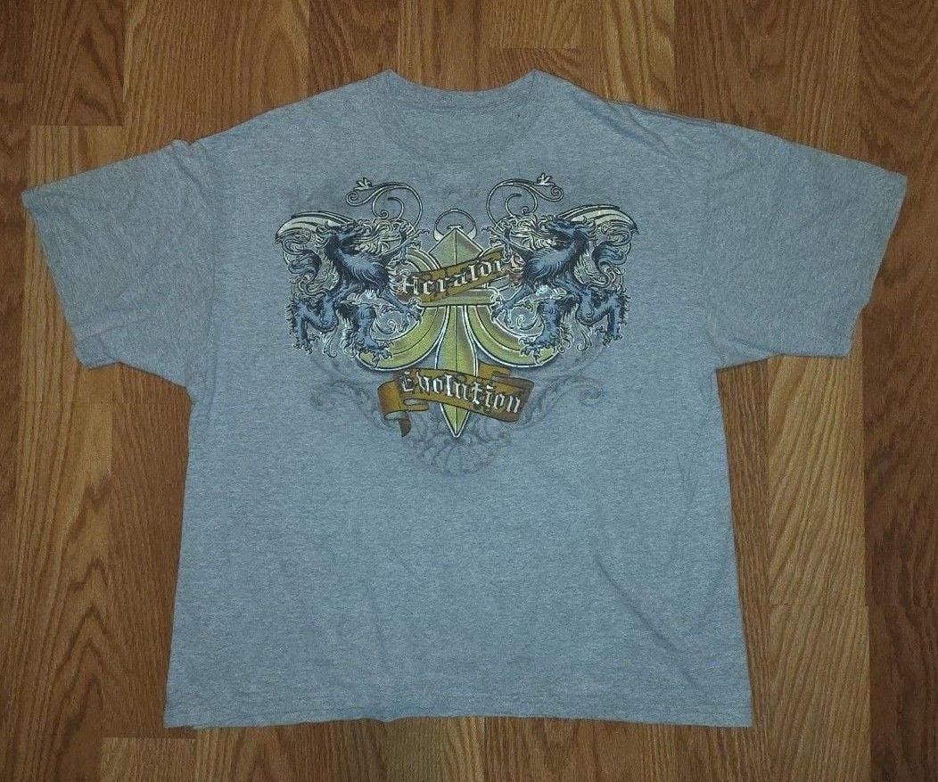 Heraldry Evolution Graphic T-Shirt Gray Y2K Grunge Streetwear 2