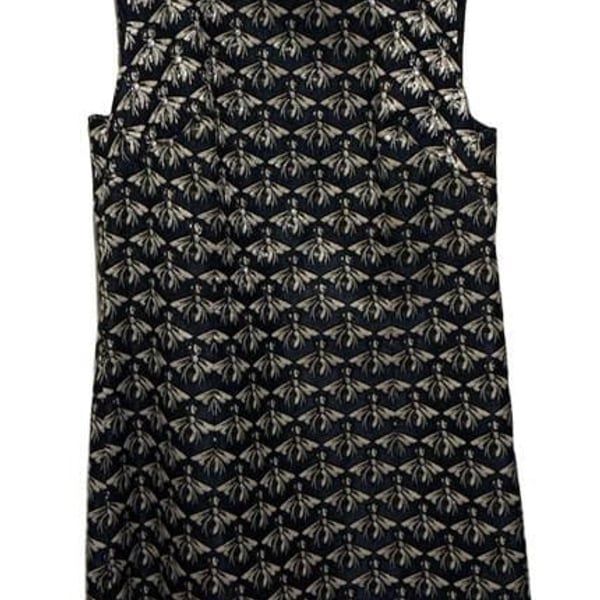 Trina Turk Queen Bee Dress Size 6 Blue Gold Jacquard Peter Pan Collar