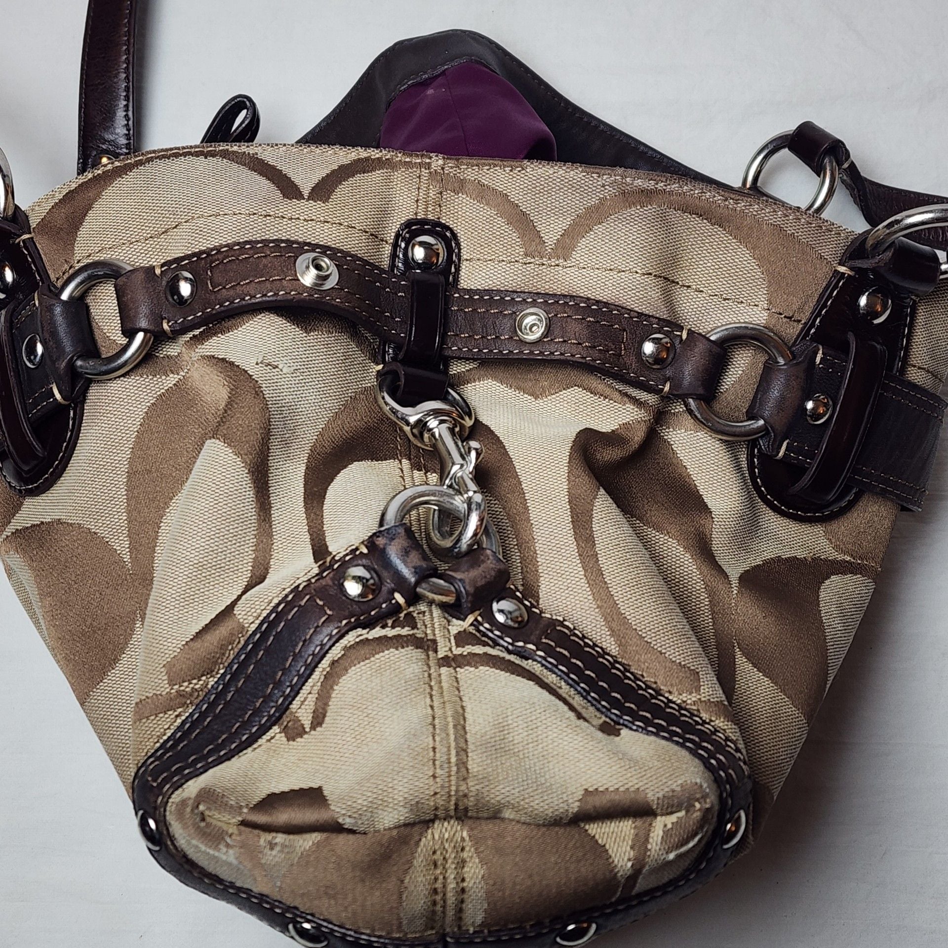 Coach Vintage Signature C Carly Jacquard Shoulder Bag Brown/Beige 10619 – AS IS / TLC 8