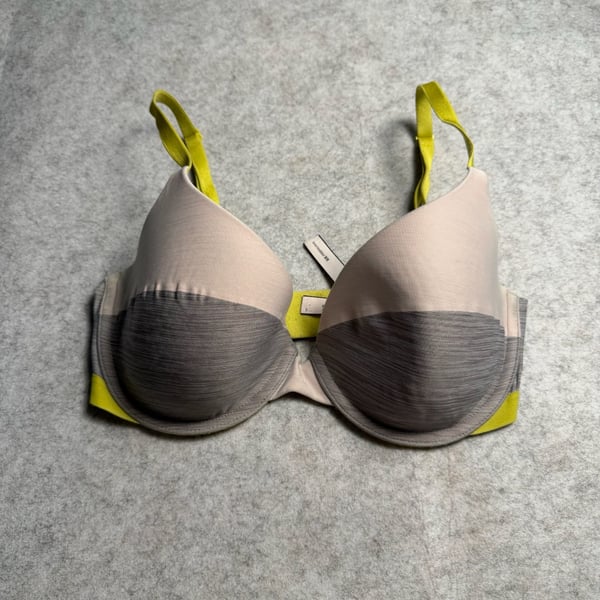 Victoria's Secret Uplift Semi Demi Bra Size 32DD Gray Yellow Underwire