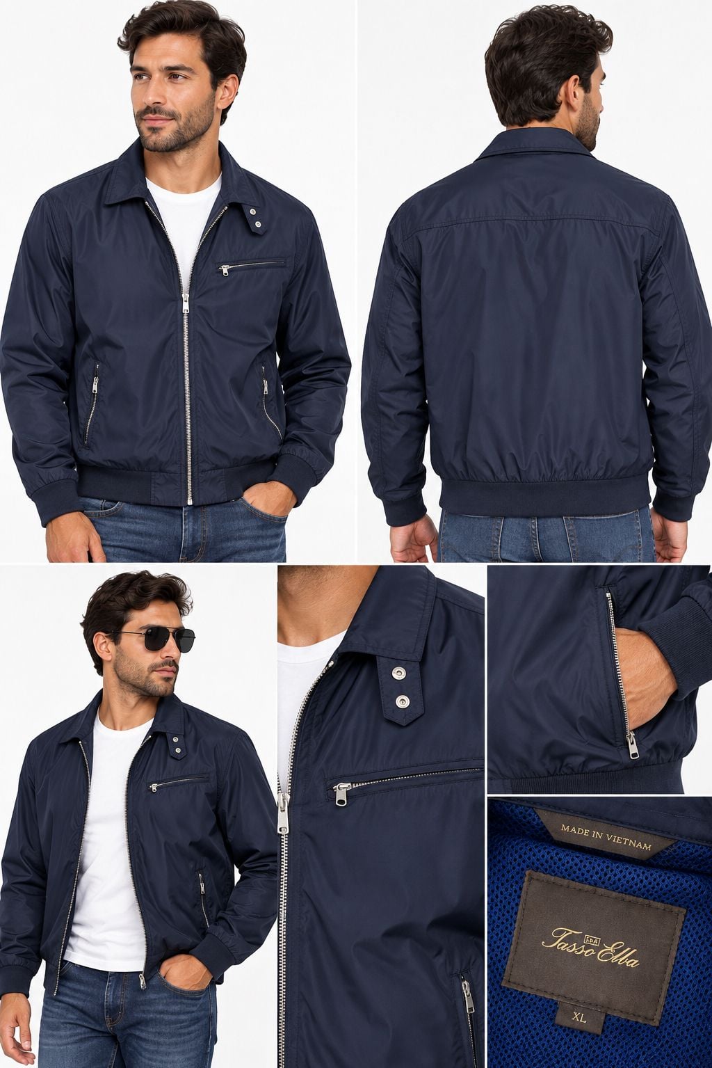Tasso Elba Bomber Jacket Size XL Navy Blue Full Zip Windbreaker 9