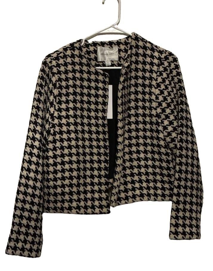 Amour Vert Claudia Upcycled Houndstooth Jacket Size L Black White 2