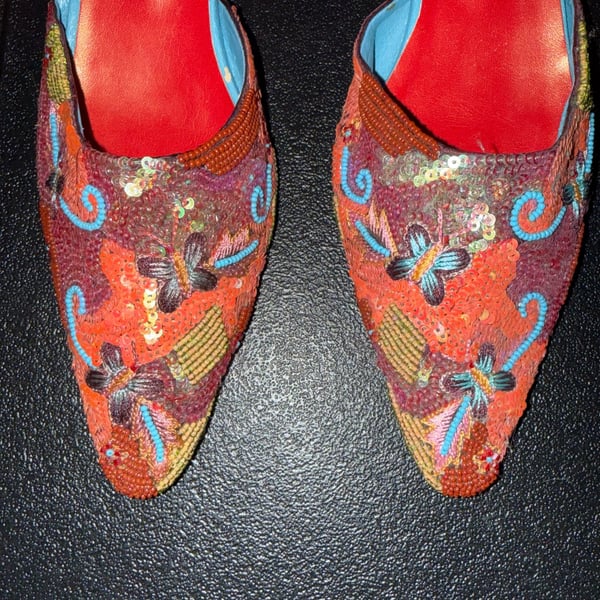 Very Vintage Bradley Levin style y2k Beaded Sequin Heels Mules size 37