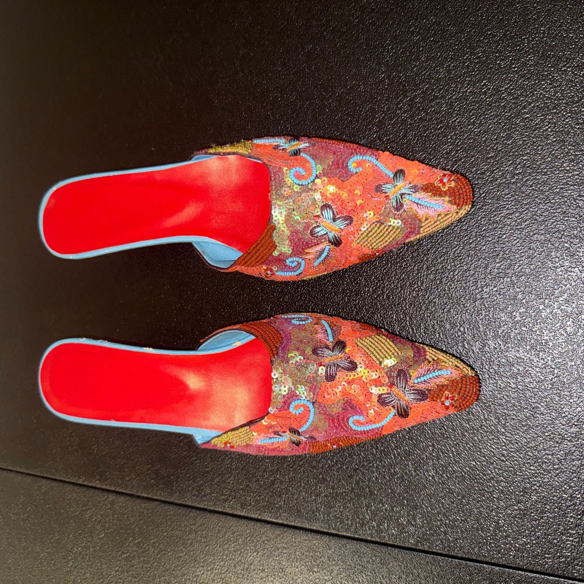 Very Vintage Bradley Levin style y2k Beaded Sequin Heels Mules size 37 3
