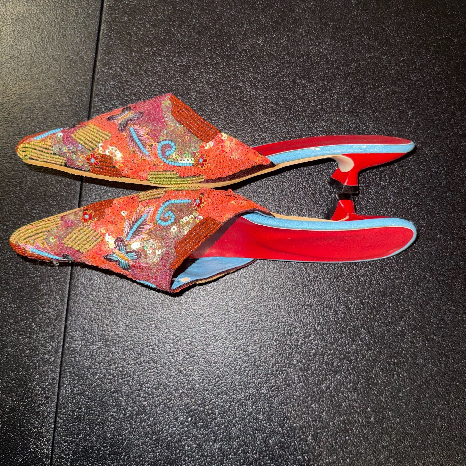 Very Vintage Bradley Levin style y2k Beaded Sequin Heels Mules size 37 7