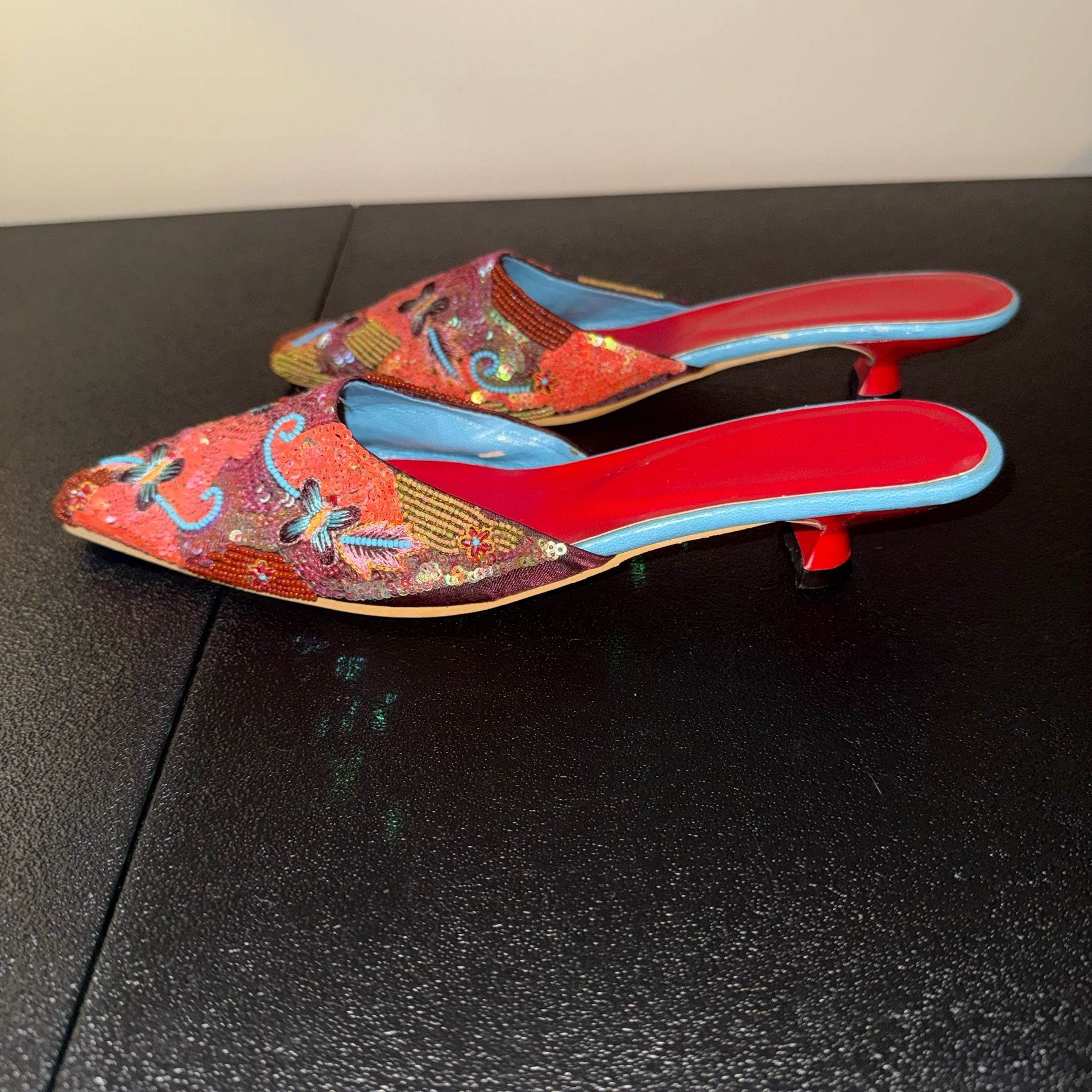Very Vintage Bradley Levin style y2k Beaded Sequin Heels Mules size 37 12