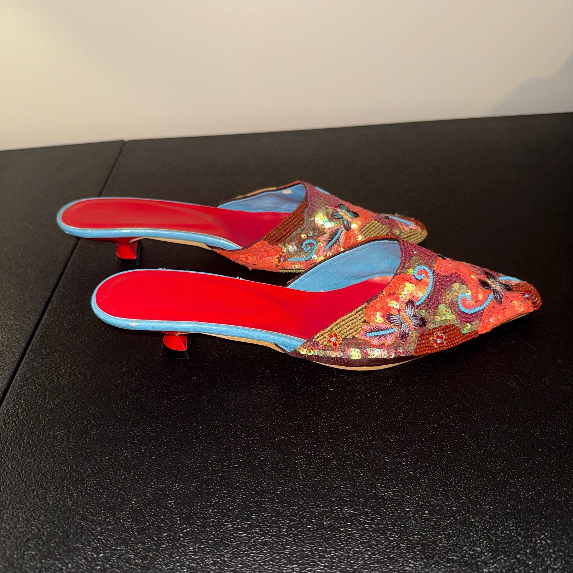Very Vintage Bradley Levin style y2k Beaded Sequin Heels Mules size 37 13