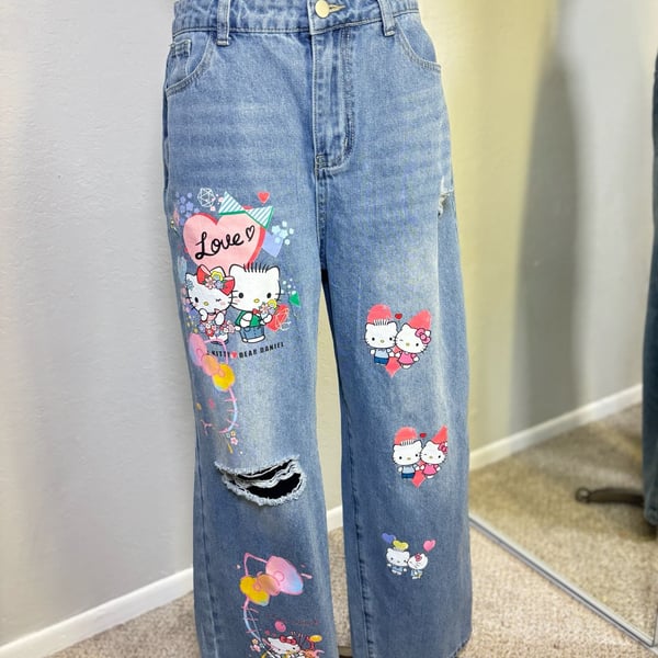 Denim blue/Hello Kitty Charm-detail wide-leg jeans