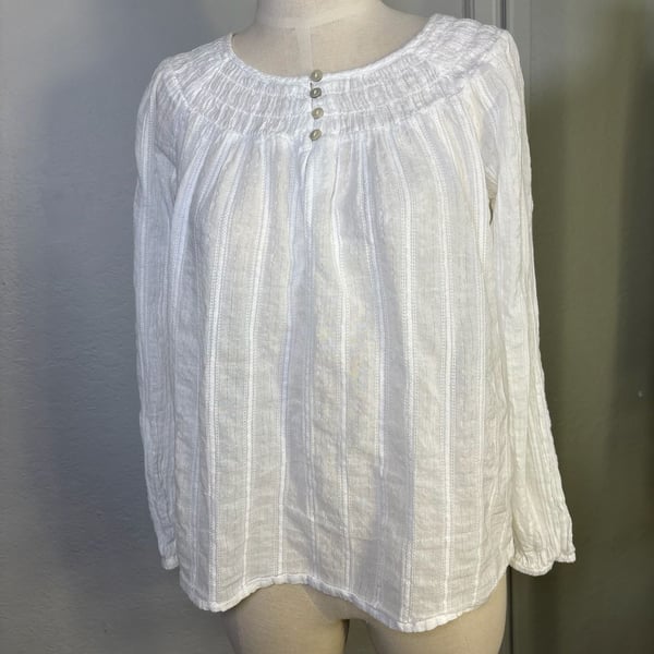 Lucky Brand Easy Smocked Yoke Top White