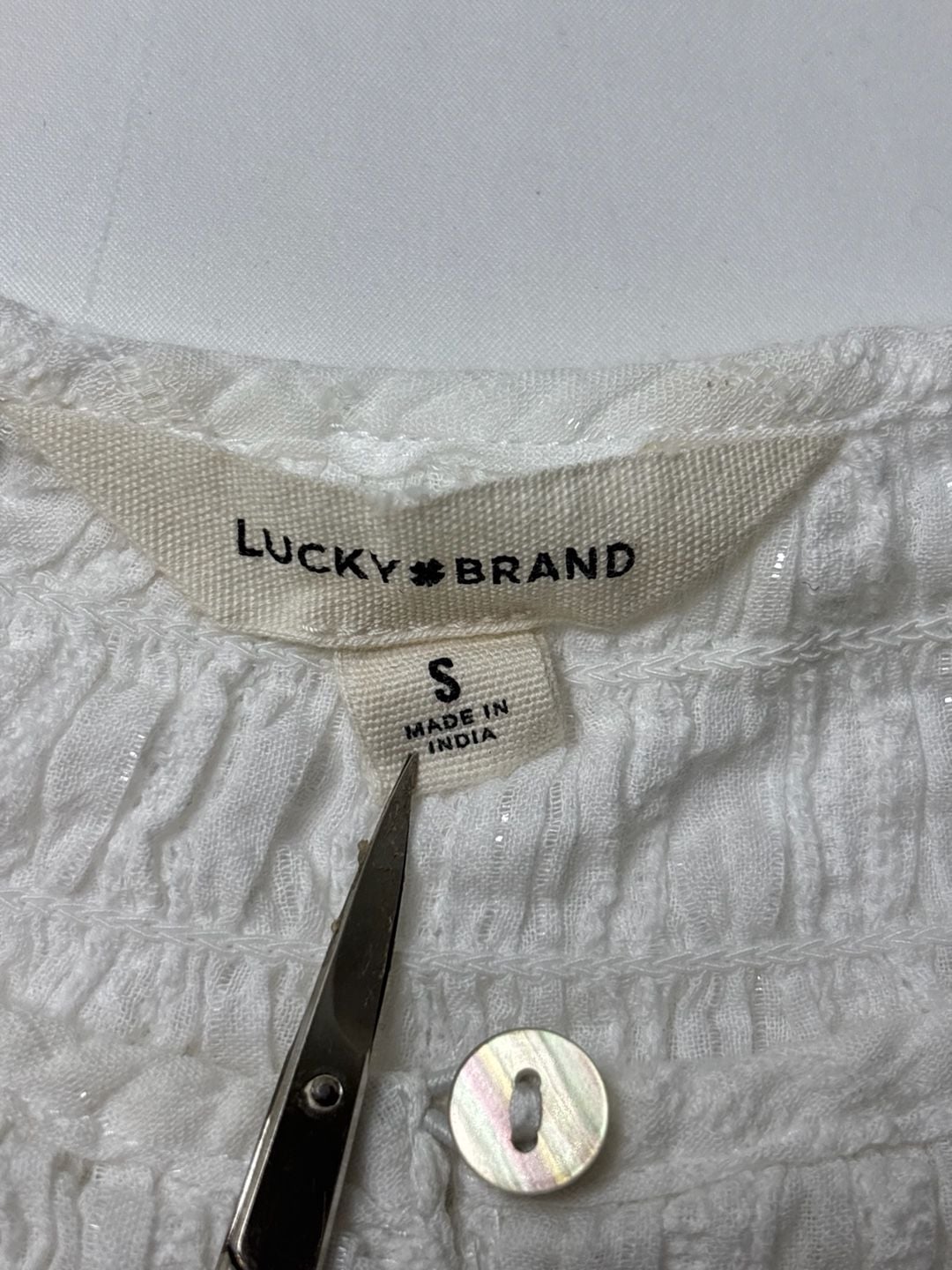 Lucky Brand Easy Smocked Yoke Top White 10