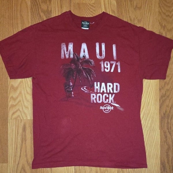 Hard Rock Cafe Maui 1971 Graphic T-Shirt Red Cotton