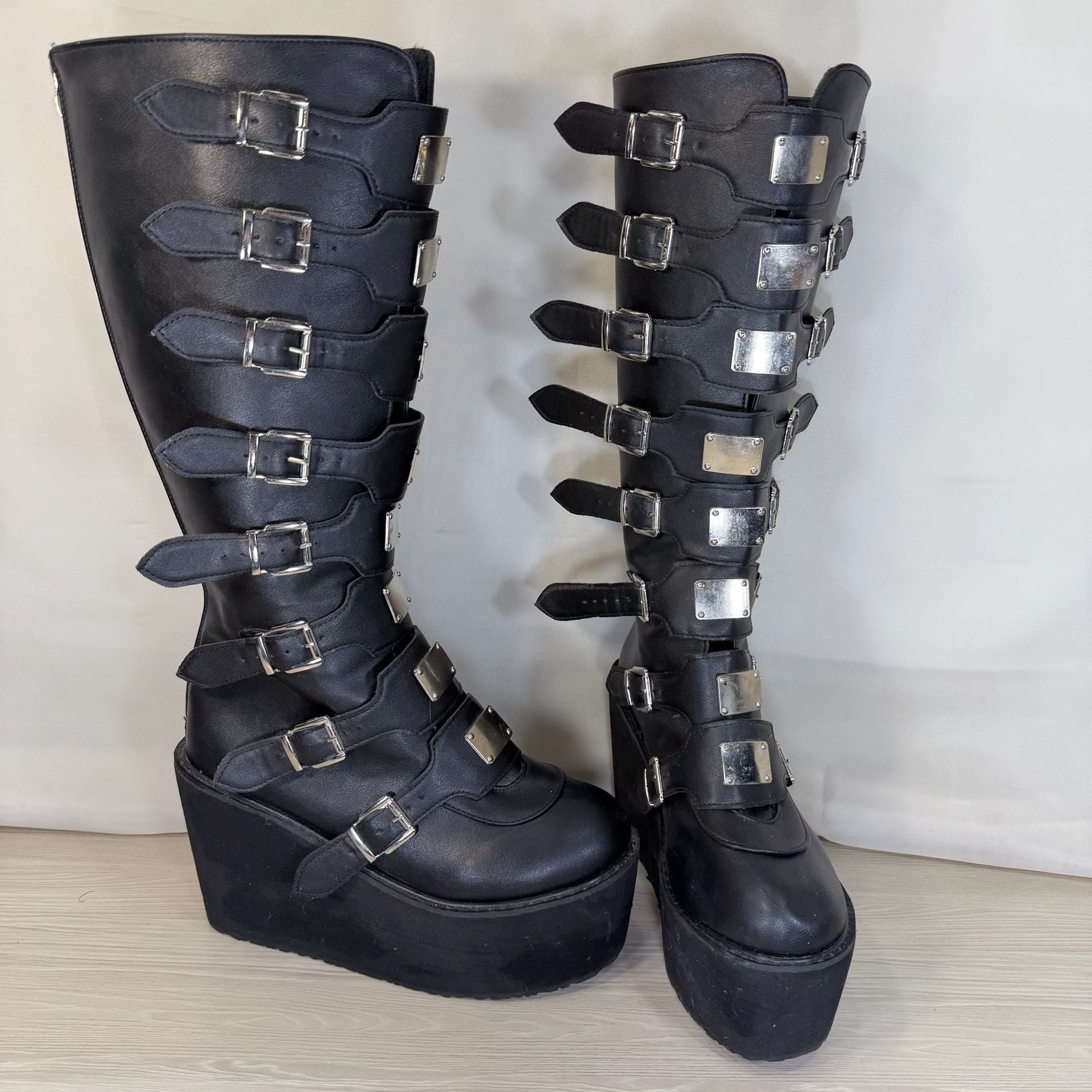 Demonia Swing-815WC Boots Black Vegan Leather Sz 8 3