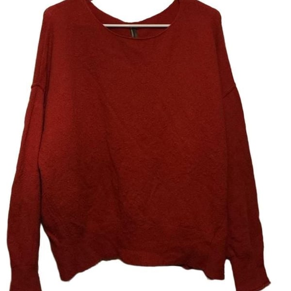 Anthropologie Sweater Size S Red Knit Long Sleeve Oversized Pullover