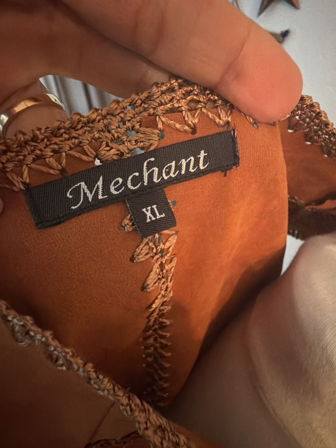 Mechant Suede Vest Size XL Brown suede Boho Embroidered Trim 8