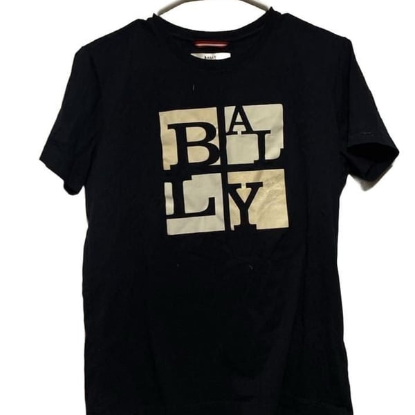 Bally Graphic Print Crew Neck T-Shirt Size 38 Navy Blue Cotton