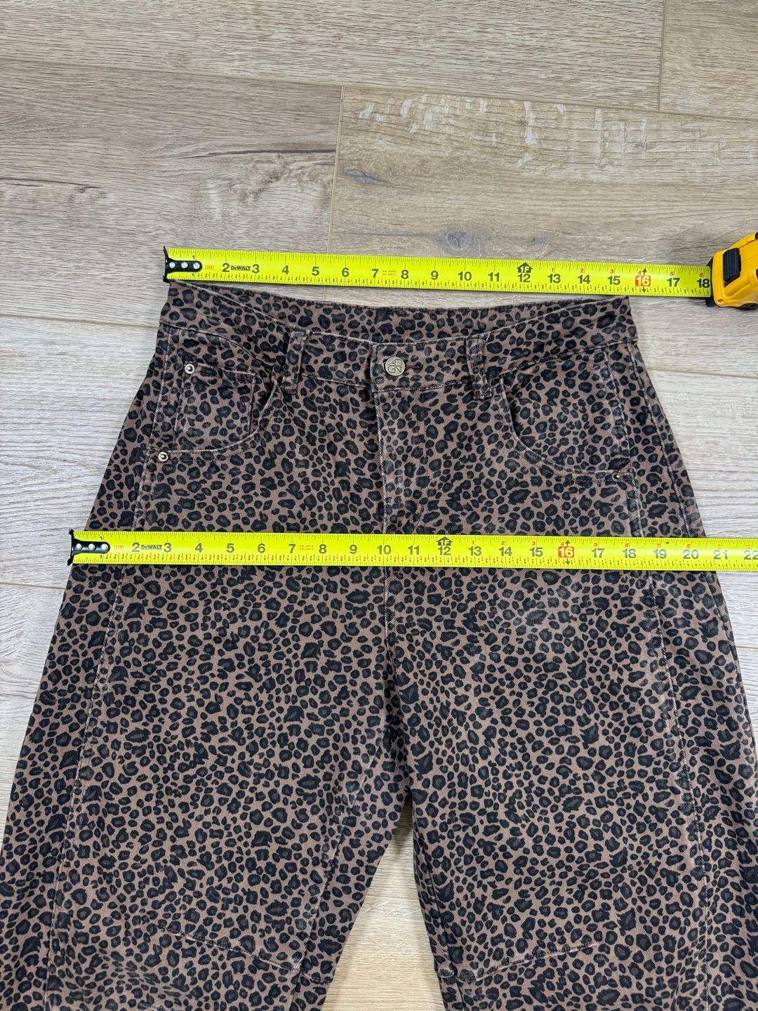 ADGN Leopard Print Barrel Leg Pants Brown Black Size L Cropped 7