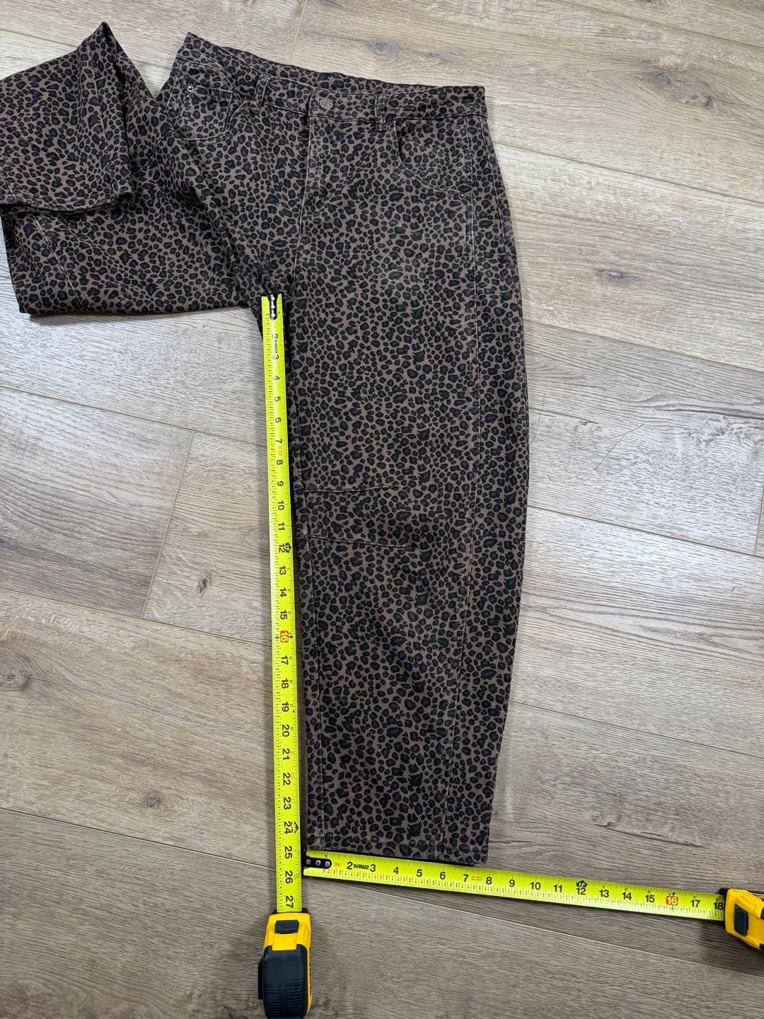 ADGN Leopard Print Barrel Leg Pants Brown Black Size L Cropped 8