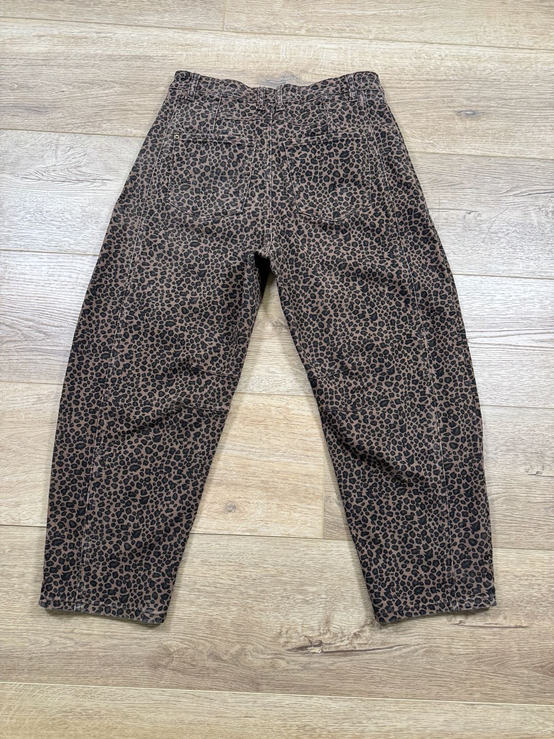 ADGN Leopard Print Barrel Leg Pants Brown Black Size L Cropped 10