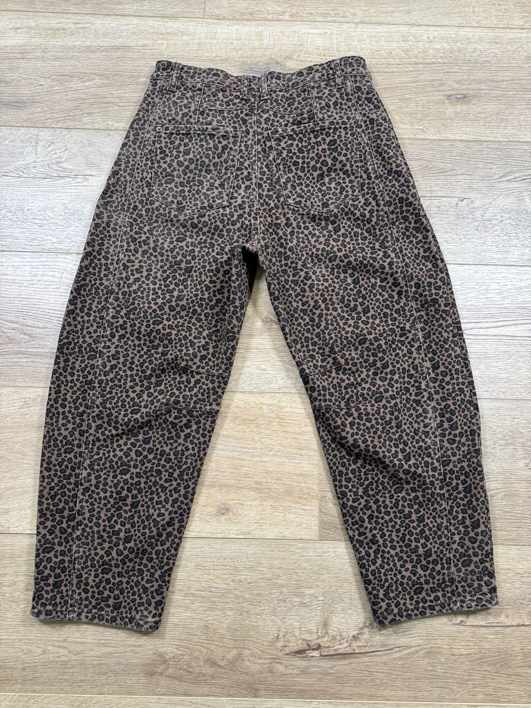 ADGN Leopard Print Barrel Leg Pants Brown Black Size L Cropped 11