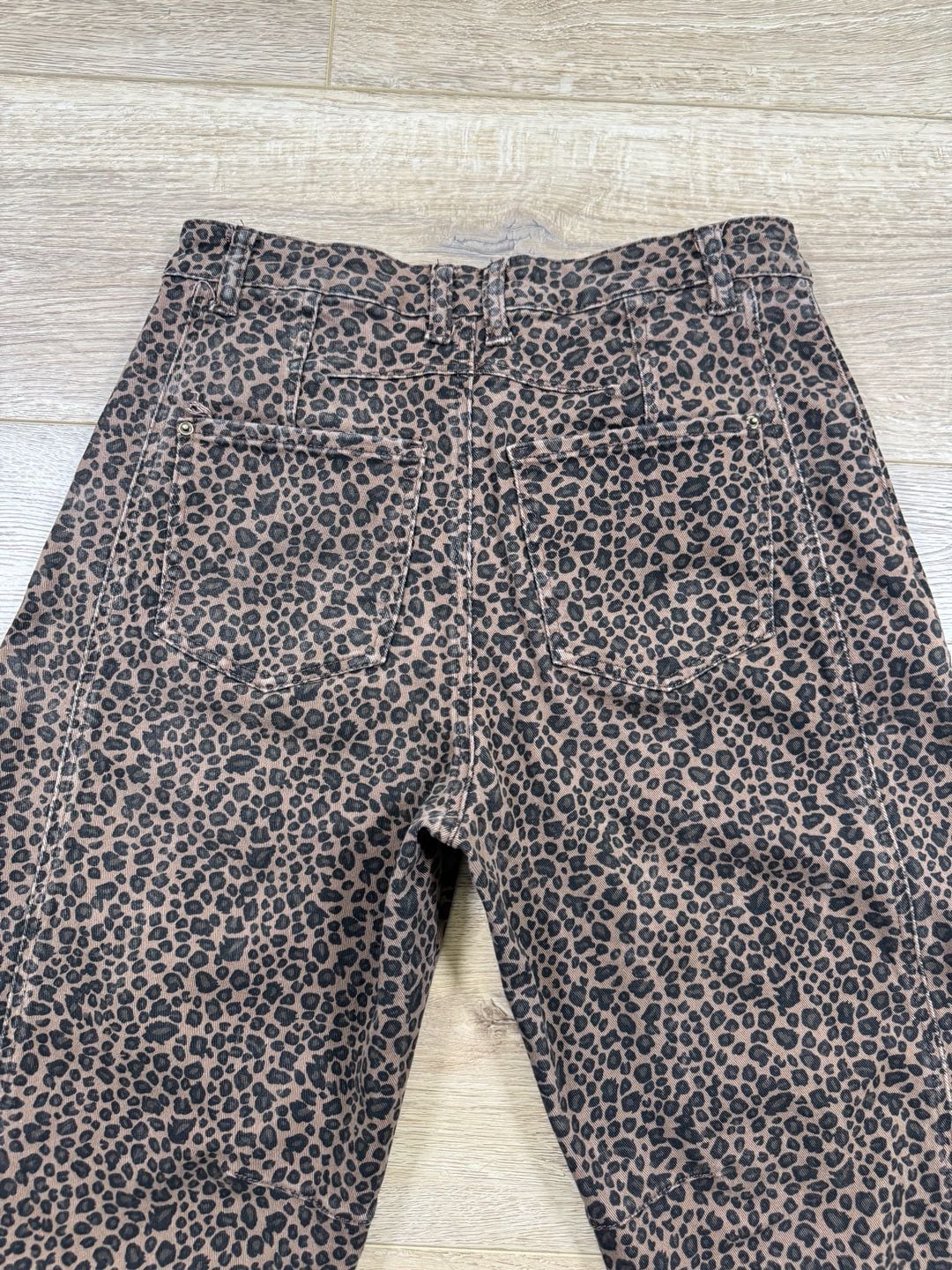 ADGN Leopard Print Barrel Leg Pants Brown Black Size L Cropped 12
