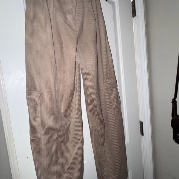 Shein Corduroy Cargo Pants Size XS Brown Wide Leg Pocket Trousers