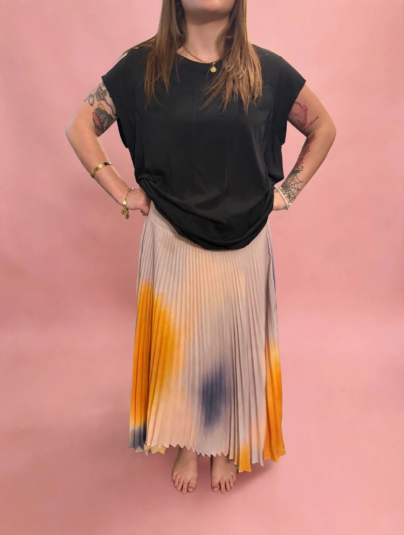 A.L.C. Sonali Smocked Tie-Dye Plissé Midi Skirt Size M 2