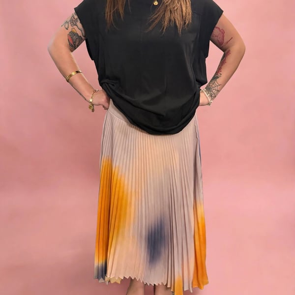 A.L.C. Sonali Smocked Tie-Dye Plissé Midi Skirt Size M